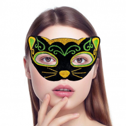 Mey İthalat® Siyah Kadife Kaplama Üzeri Sarı Yeşil Sim İşlemeli Kedi Maskesi 20x13 cm