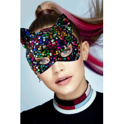 Mey İthalat® Siyah Kadife Kumaş Üzerine Rengarenk Payetli Pullu Parti Maskesi 16x14 cm