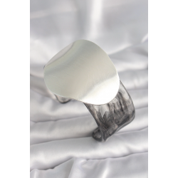 Mey İthalat® Siyah Mermer Desen Akrilik Pilastik Gümüş Plaka Model Vintage Kadın Bilezik