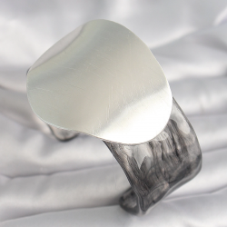 Mey İthalat® Siyah Mermer Desen Akrilik Pilastik Gümüş Plaka Model Vintage Kadın Bilezik