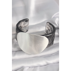 Mey İthalat® Siyah Mermer Desen Akrilik Pilastik Gümüş Plaka Model Vintage Kadın Bilezik