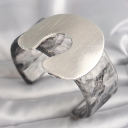 Mey İthalat® Siyah Mermer Desen Akrilik Plaka Vintage Kadın Bilezik