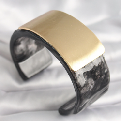 Mey İthalat® Siyah Mermer Desen Akrilik Plastik Gol Dikdörtgen Plaka Model Vingtage Kadın Bilezik