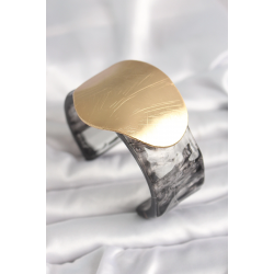 Mey İthalat® Siyah Mermer Desen Akrilik Plastik Gold Daire Plaka Model Vintage Kadın Bilezik