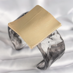 Mey İthalat® Siyah Mermer Desen Akrilik Plastik Gold Kare Plaka Model Vintage Kadın Bilezik