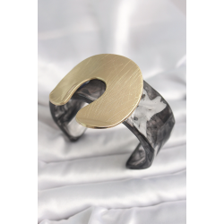 Mey İthalat® Siyah Mermer Desen Akrilik Plastik Gold Nal Model Plaka Vintage Kadın Bilezik