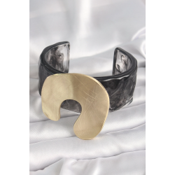 Mey İthalat® Siyah Mermer Desen Akrilik Plastik Gold Nal Model Plaka Vintage Kadın Bilezik