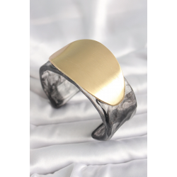 Mey İthalat® Siyah Mermer Desen Akrilik Plastik Gold Oval Plaka Model Vintage Kadın Bilezik