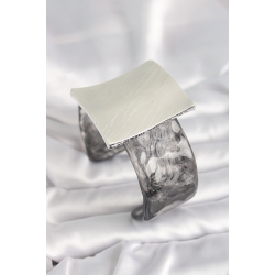 Mey İthalat® Siyah Mermer Desen Akrilik Plastik Gümüş Kare Plaka Model Vintage Kadın Bilezik