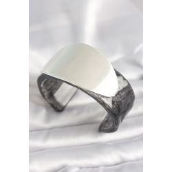 Mey İthalat® Siyah Mermer Desen Akrilik Plastik Gümüş Oval Plaka Model Vintage Kadın Bilezik