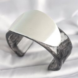 Mey İthalat® Siyah Mermer Desen Akrilik Plastik Gümüş Oval Plaka Model Vintage Kadın Bilezik