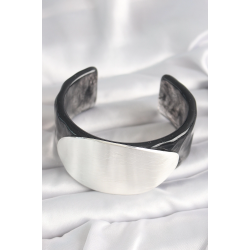 Mey İthalat® Siyah Mermer Desen Akrilik Plastik Gümüş Oval Plaka Model Vintage Kadın Bilezik