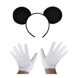 Mey İthalat®  Siyah Mickey Mouse Tacı ve Beyaz Eldiven Seti