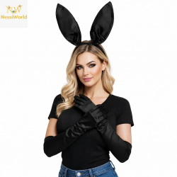 Mey İthalat® Siyah Parlak Tavşan Kulak ve 40 cm Parlak Siyah Eldiven Kostüm Seti