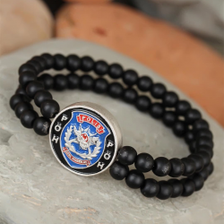 Mey İthalat® Siyah Renk Çift Sıra Oniks Doğal Taş PÖH Tasarımlı Erkek Bileklik