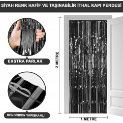Mey İthalat® Siyah Renk Ekstra Metalize Parlak Saçaklı Arka Fon Perde İthal A Kalite 1x2 Metre