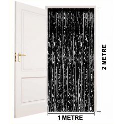 Mey İthalat® Siyah Renk Ekstra Metalize Parlak Saçaklı Arka Fon Perde İthal  1x2 Metre