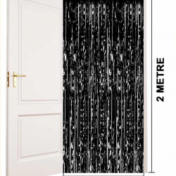 Mey İthalat® Siyah Renk Ekstra Metalize Parlak Saçaklı Arka Fon Perde İthal  1x2 Metre