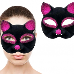 Mey İthalat® Siyah Renk Fuşya Simli Süet Kaplama Kedi Maskesi 18x14 cm