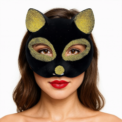 Mey İthalat® Siyah Renk Gold Simli Süet Kaplama Kedi Maskesi 18x14 cm