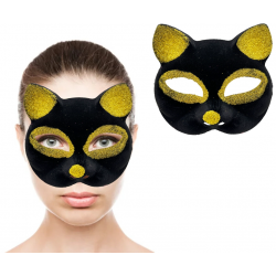 Mey İthalat® Siyah Renk Gold Simli Süet Kaplama Kedi Maskesi 18x14 cm
