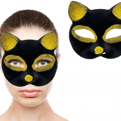 Mey İthalat® Siyah Renk Gold Simli Süet Kaplama Kedi Maskesi 18x14 cm