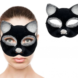 Mey İthalat® Siyah Renk Gümüş Simli Süet Kaplama Kedi Maskesi 18x14 cm