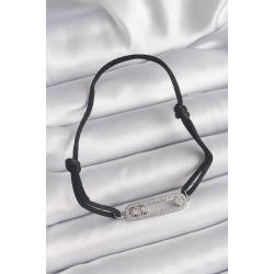 Mey İthalat® Siyah Renk İpli Asansör Zirkon Taşlı Gümüş Messika Model Kadın Bileklik