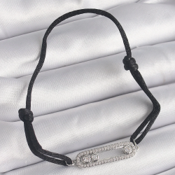 Mey İthalat® Siyah Renk İpli Asansör Zirkon Taşlı Gümüş Messika Model Kadın Bileklik