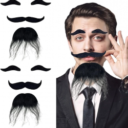Mey İthalat® Siyah Renk Kendinden Yapışkanlı Takma Sakal Bıyık ve Kaş Seti