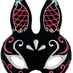 Mey İthalat® Siyah Renk Kırmızı Beyaz Simli Siyah Süet Kaplama Tavşan Maskesi 18x16 cm