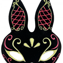 Mey İthalat® Siyah Renk Kırmızı Gold Simli Siyah Süet Kaplama Tavşan Maskesi 18x16 cm