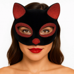Mey İthalat® Siyah Renk Kırmızı Simli Süet Kaplama Kedi Maskesi 18x14 cm