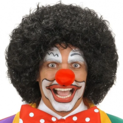 Mey İthalat® Siyah Renk Kıvırcık Afro Bonus Peruk Saç ve Kırmızı Sünger Burun Seti