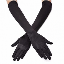 Mey İthalat® Siyah Renk Likralı Dirseğe Kadar Uzun Kumaş Eldiven 40 cm