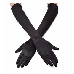 Mey İthalat® Siyah Renk Likralı Dirseğe Kadar Uzun Kumaş Eldiven 40 cm