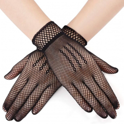 Mey İthalat® Siyah Renk Likralı File Eldiven Parmaklı Örgü Eldiven Yetişkin Boy