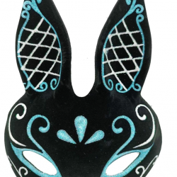 Mey İthalat® Siyah Renk Mavi Beyaz Simli Siyah Süet Kaplama Tavşan Maskesi 18x16 cm