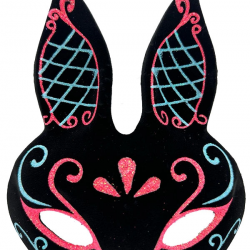 Mey İthalat® Siyah Renk Mavi Kırmızı Simli Siyah Süet Kaplama Tavşan Maskesi 18x16 cm