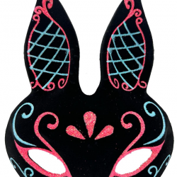 Mey İthalat® Siyah Renk Mavi Kırmızı Simli Siyah Süet Kaplama Tavşan Maskesi 18x16 cm