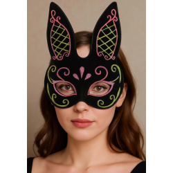 Mey İthalat® Siyah Renk Pembe Gold Simli Siyah Süet Kaplama Tavşan Maskesi 18x16 cm