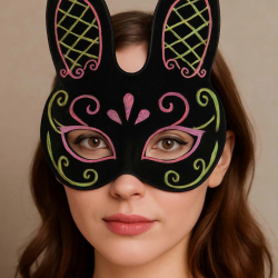 Mey İthalat® Siyah Renk Pembe Gold Simli Siyah Süet Kaplama Tavşan Maskesi 18x16 cm