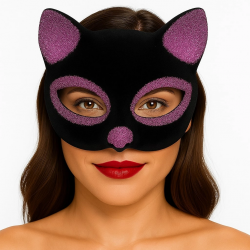 Mey İthalat® Siyah Renk Pembe Simli Süet Kaplama Kedi Maskesi 18x14 cm