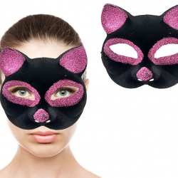 Mey İthalat® Siyah Renk Pembe Simli Süet Kedi Maskesi 18x14 cm