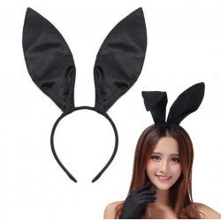 Mey İthalat®  Siyah Renk Saten Kaplama Şekil Verilebilir Tavşan Kulak Taç 35x11 cm