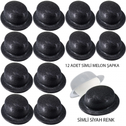 Mey İthalat® Siyah Renk Simli Melon Yuvarlak Parti Şapkası 12 Adet