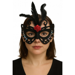 Mey İthalat® Siyah Renk Siyah Süet Kaplama Tüylü Kelebek Figür Parti Maskesi 24x18 cm