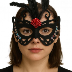 Mey İthalat® Siyah Renk Siyah Süet Kaplama Tüylü Kelebek Figür Parti Maskesi 24x18 cm