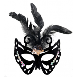 Mey İthalat® Siyah Renk Siyah Süet Kaplama Tüylü Kelebek Figür Parti Maskesi 24x18 cm