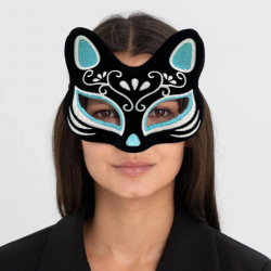 Mey İthalat® Siyah Renk Süet Kaplama Üzeri Gümüş Mavi Simli Kedi Maskesi 17x14 cm